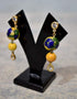 Blue Pottery 2 Bead Earring Yellow & blue